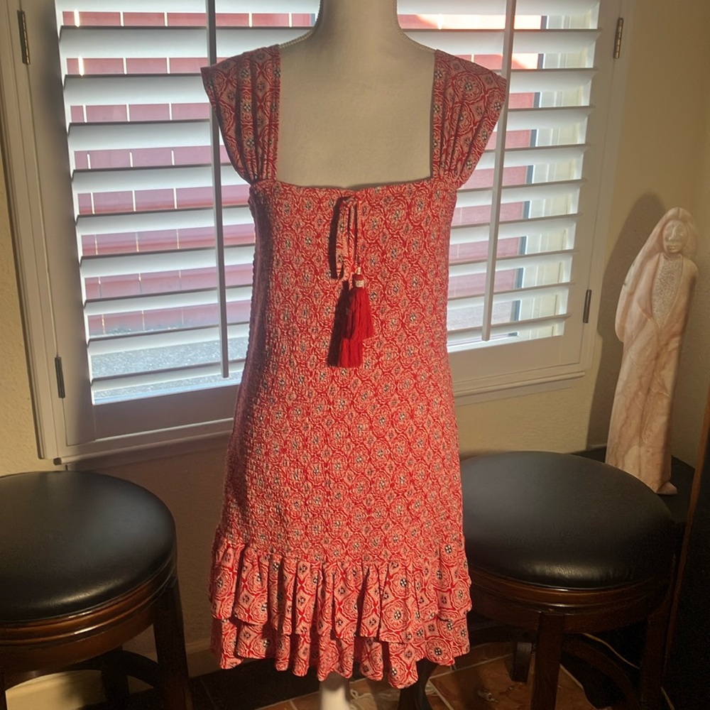 ❤️💟BOG Collective Summer Elasticized Dress Red/White/Blue Print W/Ruffles Sz L